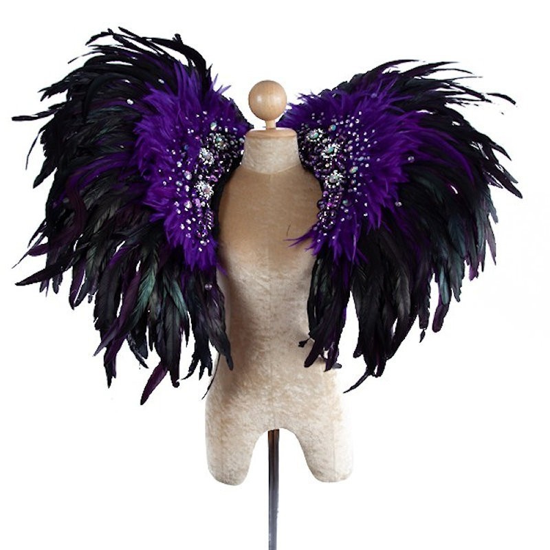 Black and Dark Purple Deluxe Feather Collar with Sequin Motifs