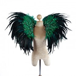 Black and Dark Green Deluxe Feather Collar with Sequin Motifs
