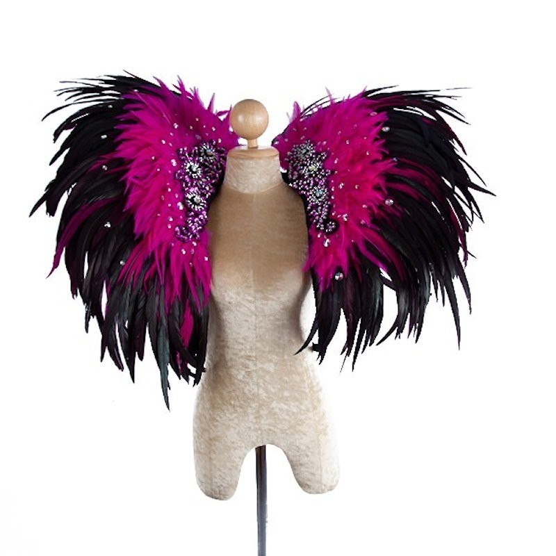 Black and Hot Pink Deluxe Feather Collar with Sequin Motifs