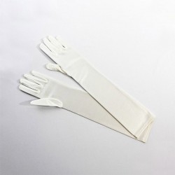 White Elbow Length Satin Glove