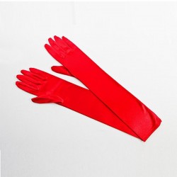Red Medium Length Satin Gloves