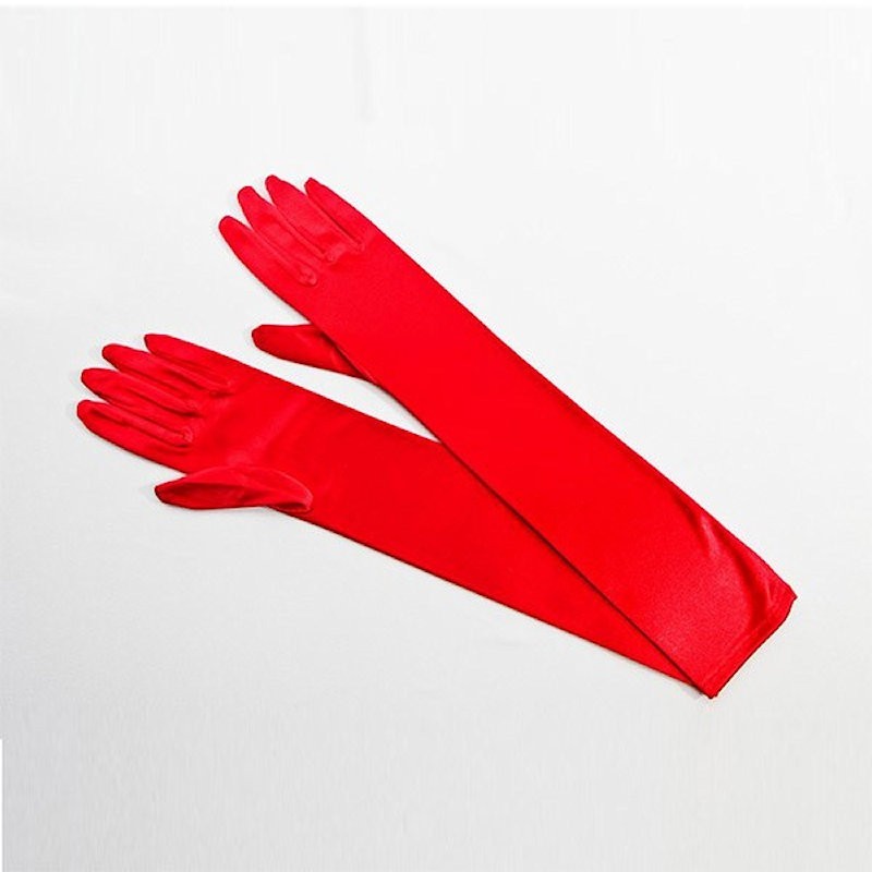 Red Elbow Length Satin Gloves
