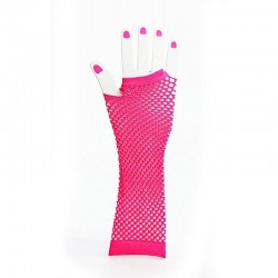 Hot Pink Elbow Length Fishnet Fingerless Glove