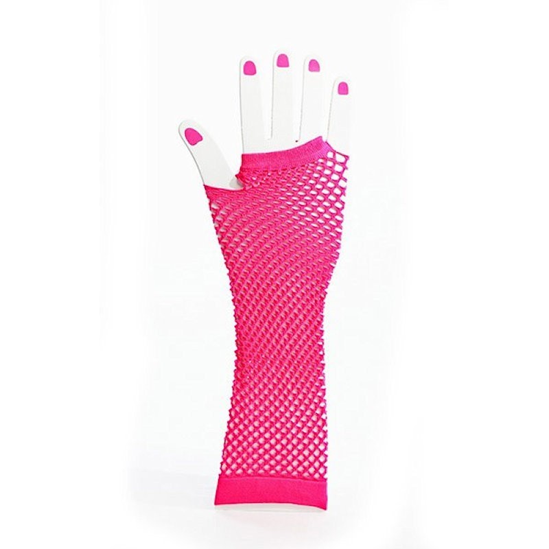 Hot Pink Elbow Length Fishnet Fingerless Gloves