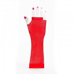 Red Medium Length Fishnet Fingerless Gloves