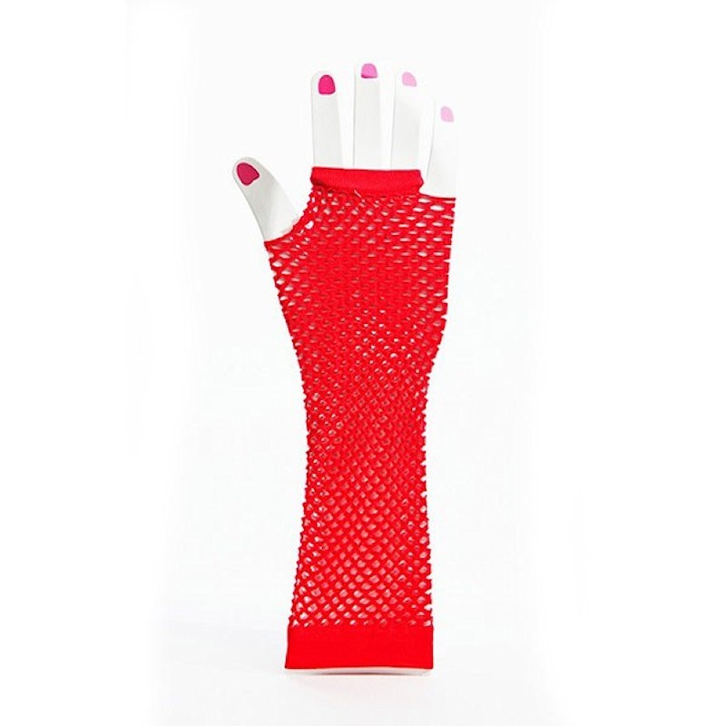 Red Medium Length Fishnet Fingerless Gloves