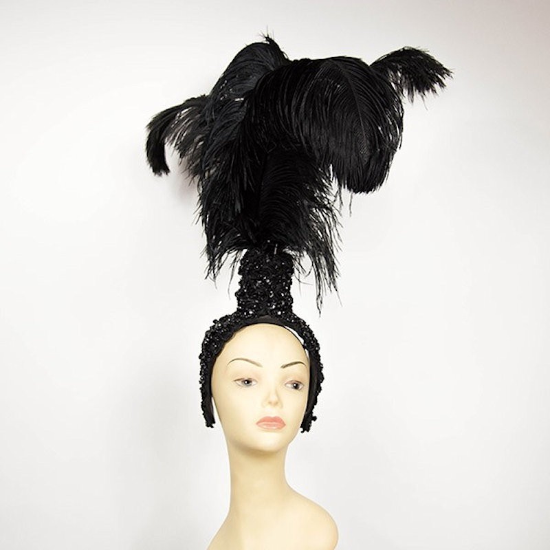Lace Fountain Feathered Headpiece with 3 Ostrich Feathers