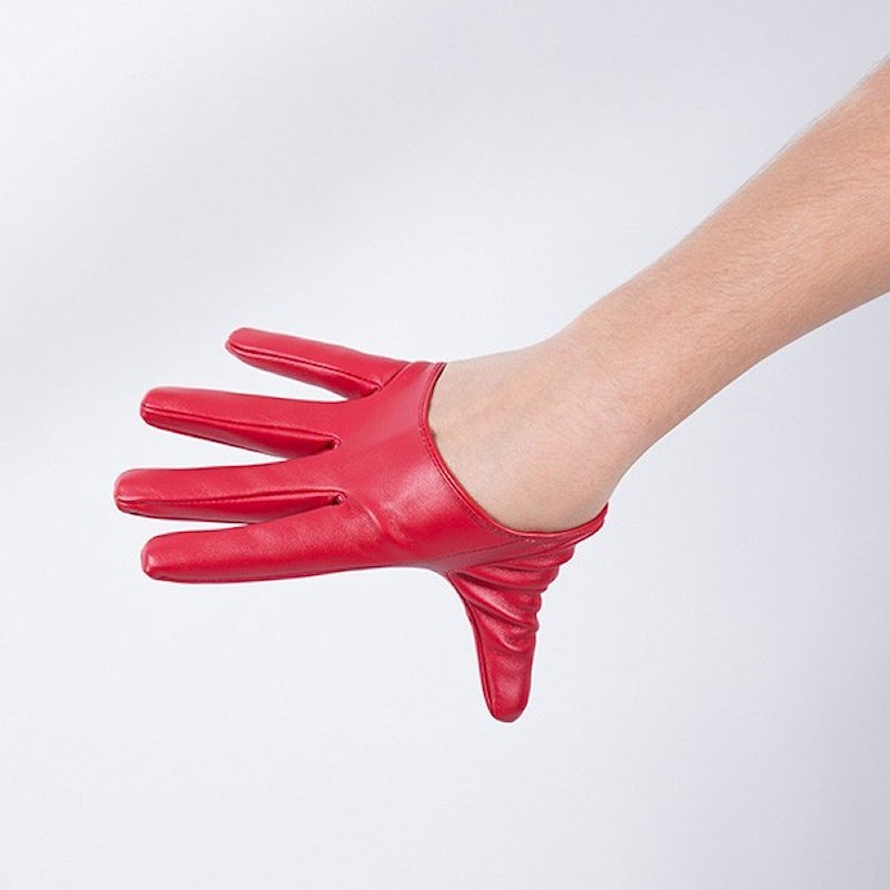 Red Vinyl Cropped Hand Finger Gloves