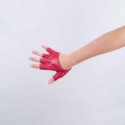 Red Vinyl Cropped Fingerless Gloves