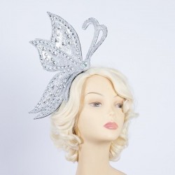 Silver Glitter Half Butterfly Headband with Clear Crystal Stones