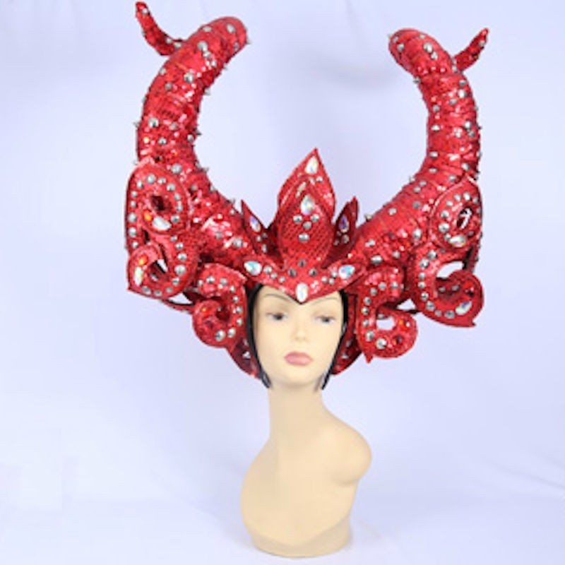 Deluxe Horns Headpiece 2 Red Silver