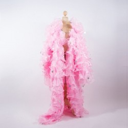 Light Pink Crystal Organza Ruffle Jacket with Penny Sequins