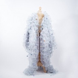 Silver Crystal Organza Ruffle Jacket with Penny Sequins