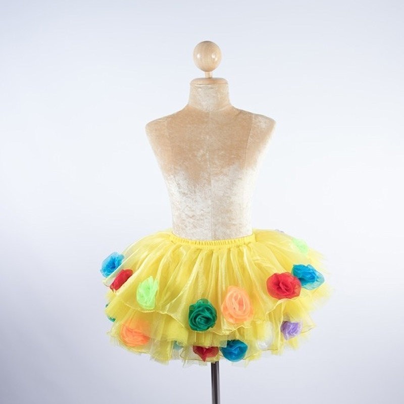 Yellow Crystal Organza Skirt with Flower Decoration