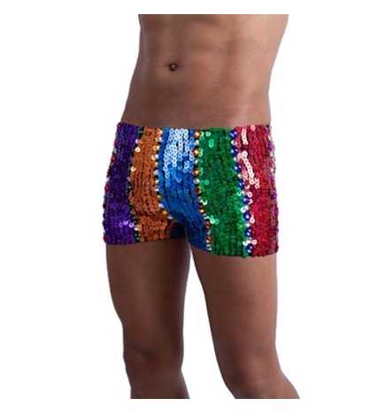 Rainbow Unisex Sequin Shorts with Diamante Trim