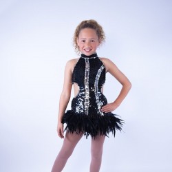Black-Silver Ally Sequin Dress with Feather Trim Skirt