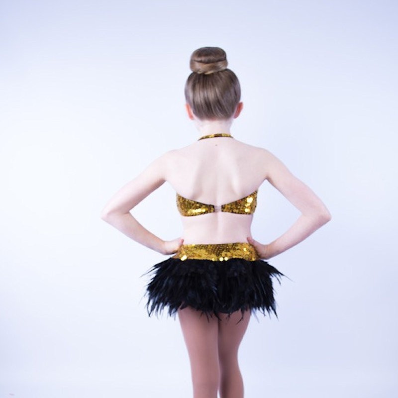 Julie Jazz Leotard with Feather Skirt Black and Gold