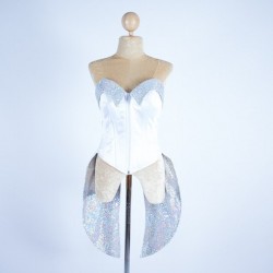 White Satin Corset Tails with Silver Glitter Lapels