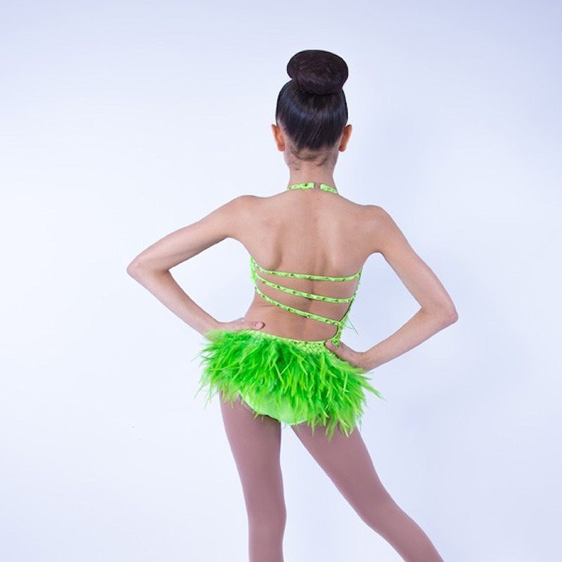 Lime Green Lucy Diamante Feather Leotard