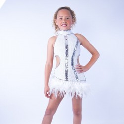White-Silver Ally Sequin Dress with Feather Trim Skirt