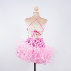 Light Pink Pop Sequin Americano Organza Ruffle Dress