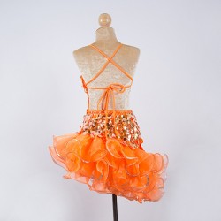 Custom Order Pop Sequin Americano Ruffle Organza Dress Orange