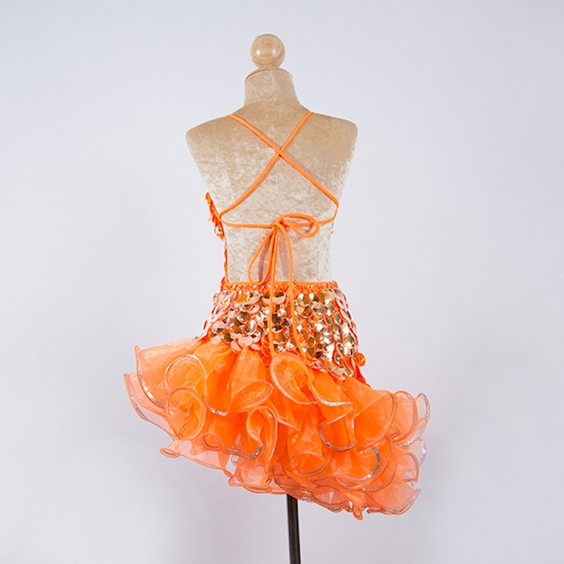Custom Order Pop Sequin Americano Ruffle Organza Dress Orange