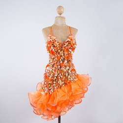 Orange Pop Sequin Americano Organza Ruffle Dress