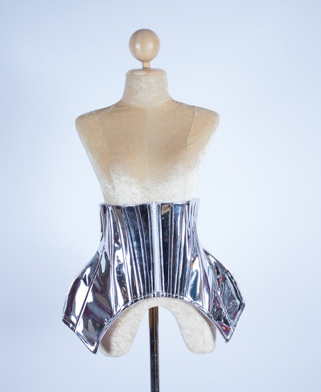 Silver Metallic Under Bust Hip Corset with Lace Up Back