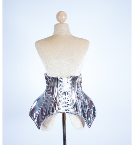 Silver Metallic PVC Under Bust Hip Corset