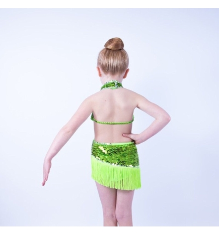 Lime Green Ally Sequin Dress with Fringe Trim