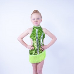 Lime Green Ally Sequin Dress with Fringe Trim