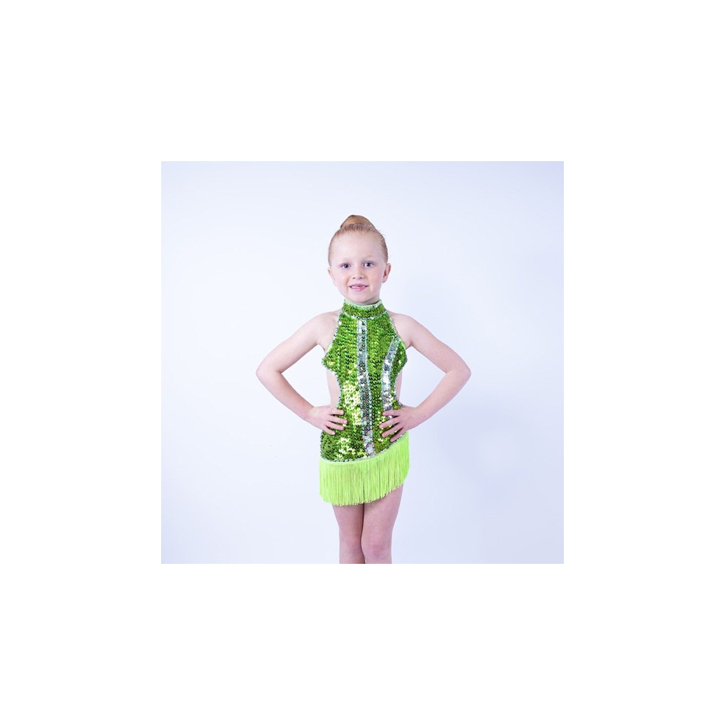 Lime Green Ally Sequin Dress with Fringe Trim