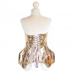 Metallic Cup Hip Corset with Lace Up Back Gold