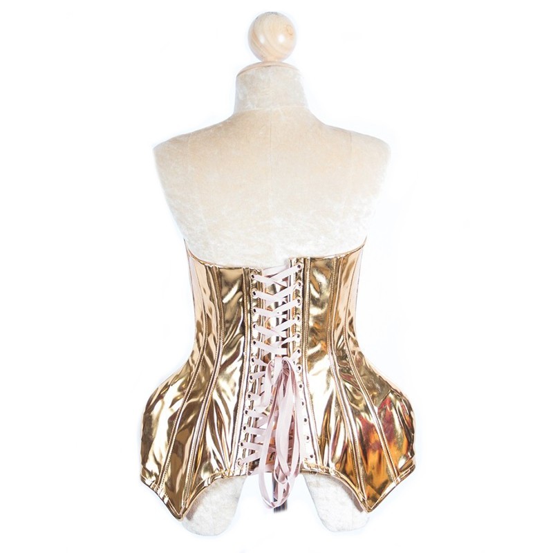 Gold Metallic Cup Hip Corset with Lace Up Back