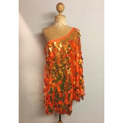 Orange Diamond Cut Sequin Flair Bat Wing Off The Shoulder Dress