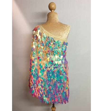 Ivory Opalescent Diamond Cut Sequin Flair Bat Wing Off The Shoulder Dress