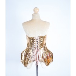 Metallic Under Bust Hip Corset with Lace Up Back Gold