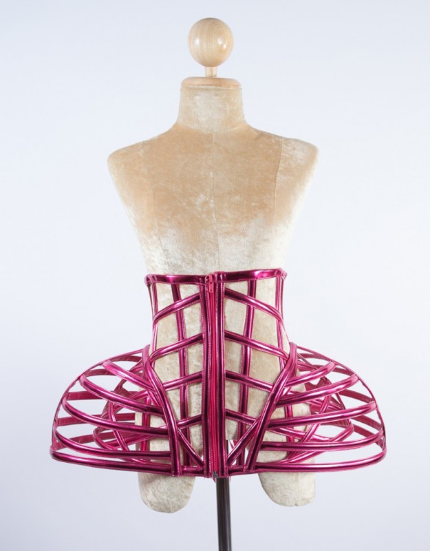 Hot Pink Gaga Under Bust PVC Cage Corset Dual Layer
