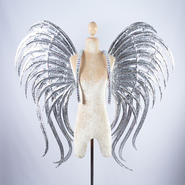 Silver Glitter Wings with Aurora Borealis Stone Trim