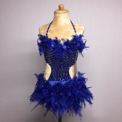 Royal Blue Simone Sequin Feather Flower Leotard and Skirt Set