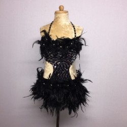 Black Simone Sequin Feather Flower Leotard and Skirt Set