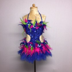 Royal Blue-Hot Pink-Green Simone Sequin Feather Flower Leotard and Skirt Set