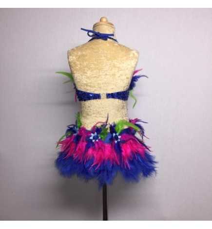 Royal Blue-Hot Pink-Green Simone Sequin Feather Flower Leotard and Skirt Set