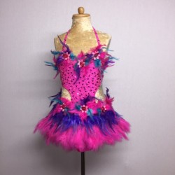 Simone Sequin Feather Flower Leotard and Skirt Set Hot Pink Aqua Purple