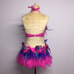 Hot Pink-Aqua-Purple Simone Sequin Feather Flower Leotard and Skirt Set