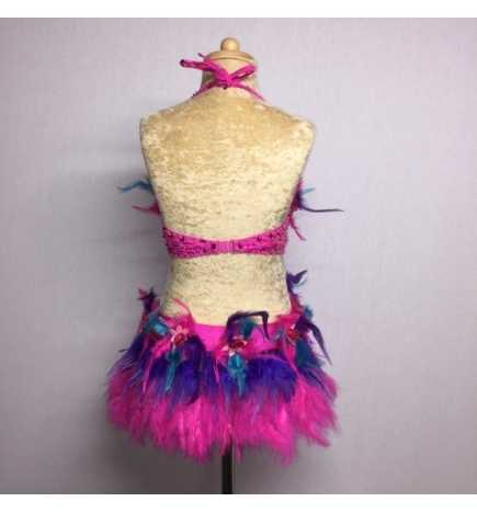 Hot Pink-Aqua-Purple Simone Sequin Feather Flower Leotard and Skirt Set
