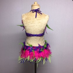 Simone Sequin Feather Flower Leotard and Skirt Set Purple Hot Pink Lime Green
