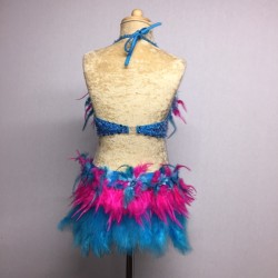 Aqua-Hot Pink Simone Sequin Feather Flower Leotard and Skirt Set