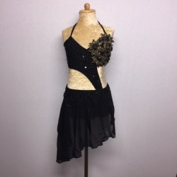 Black-Gold Candy Flower Chiffon Dress